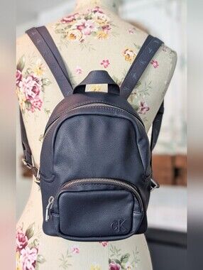 Calvin Klein‎ Matte Black Mini Backpack with Logo Straps